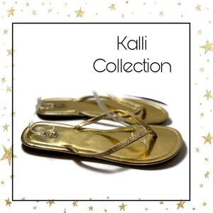 Kalli Collection Gold Glitter Thong Sandals 11